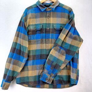 Woolrich Flannel Shirt Mens XL Blue Brown Plaid Oxbow Bend Heavyweight Button